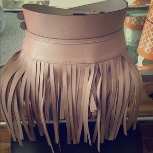 NEW BCBG Leather Fringe Corset Belt Nude